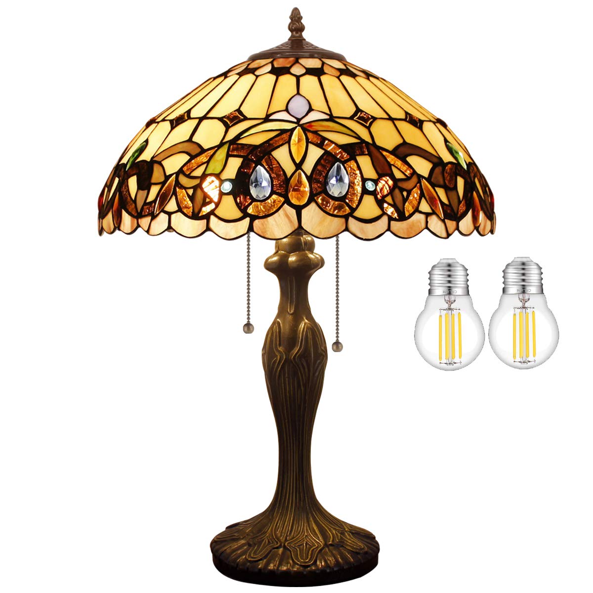 WERFACTORY Tiffany Style Table Lamp Colorful Stained Glass Bedside Lamp 24"