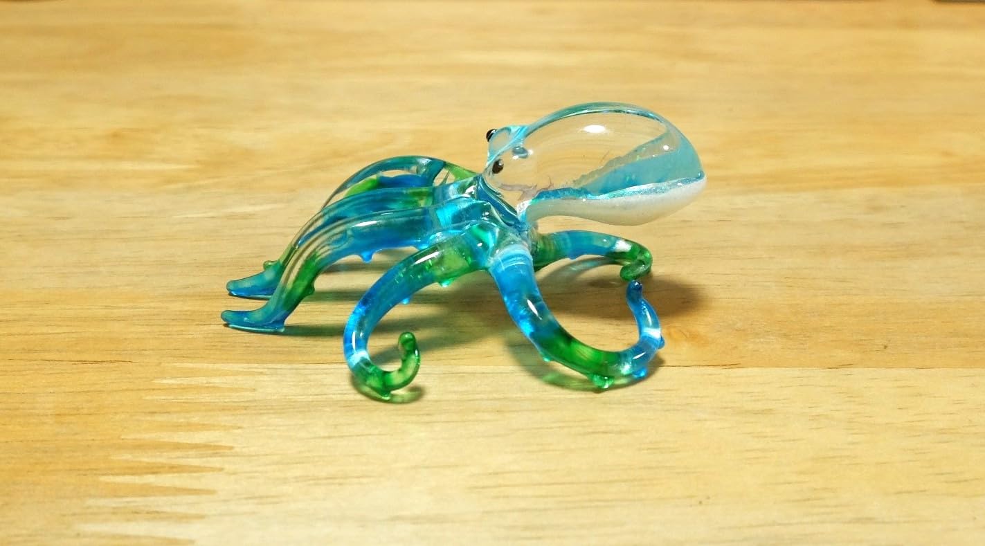 Handmade Mini 2" Blow Glass Ocean Blue Sea Animals Figurine Art, Octopus, Cool Stuff, Home or Garden Decor Gift Ideas