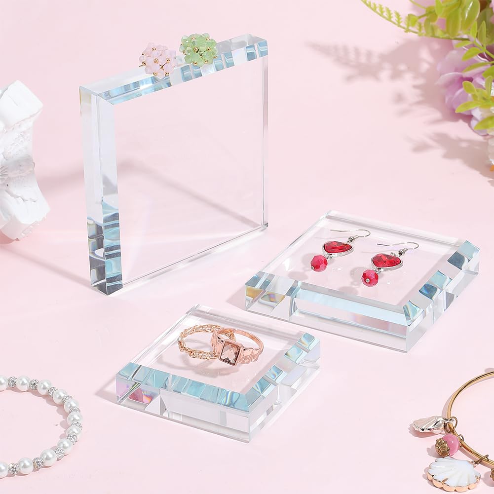 DELORIGIN 3.9*3.9*0.7 Inch Clear Crystal Display Base Square K5 Glass Display Stand High-Transparency Glass Block Pedestal for Collectible Crystal Ball Jewelry Showcase Home Decor Photography Prop