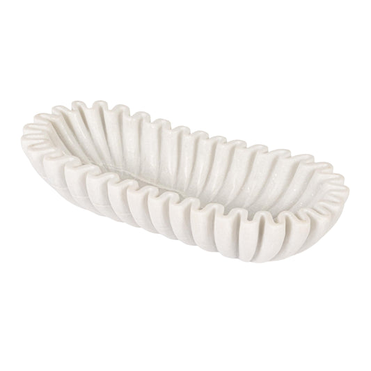 Creative Co-Op Marble Oval Ruffle Bowl, White