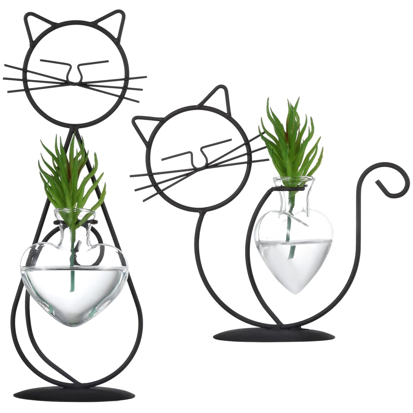 Kitty Vase Propagation Stations, 2 PCS Iron Stands with Glass Terrariums for Indoor Plants, Cute Hydroponic Bulb Planters, Propagated Plant Jars, Propogation Station Vase for Aquatic Plants Ferns