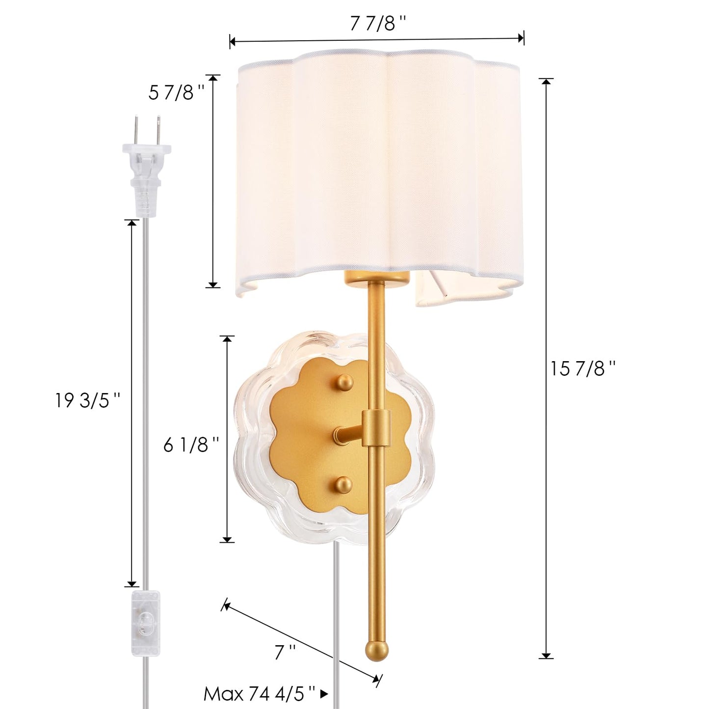 MhyTogn Modern Plug-in Wall Sconce Set of 2, with Creamy-White Fabric Flower and Antique Brass Brush Paint Finish Shade for Vanity Stairway Fireplace Kitchen Living Room Bedside