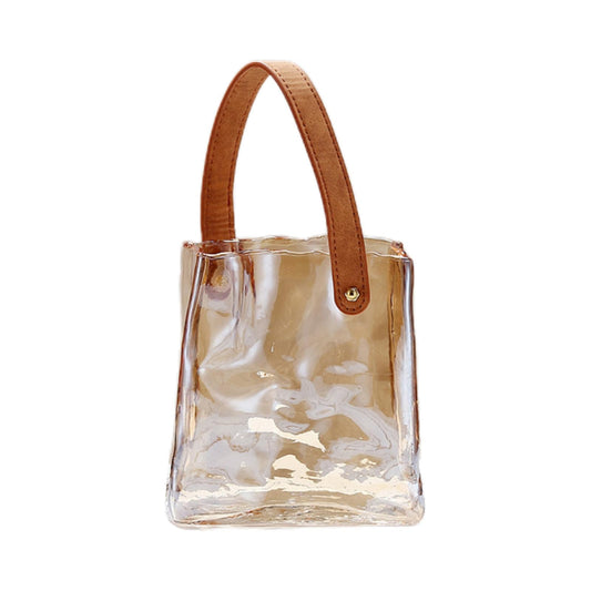 Handmade Leather - Handle Handbag - Style Glass Vase - Simple Elegance for Your Space(Amber)