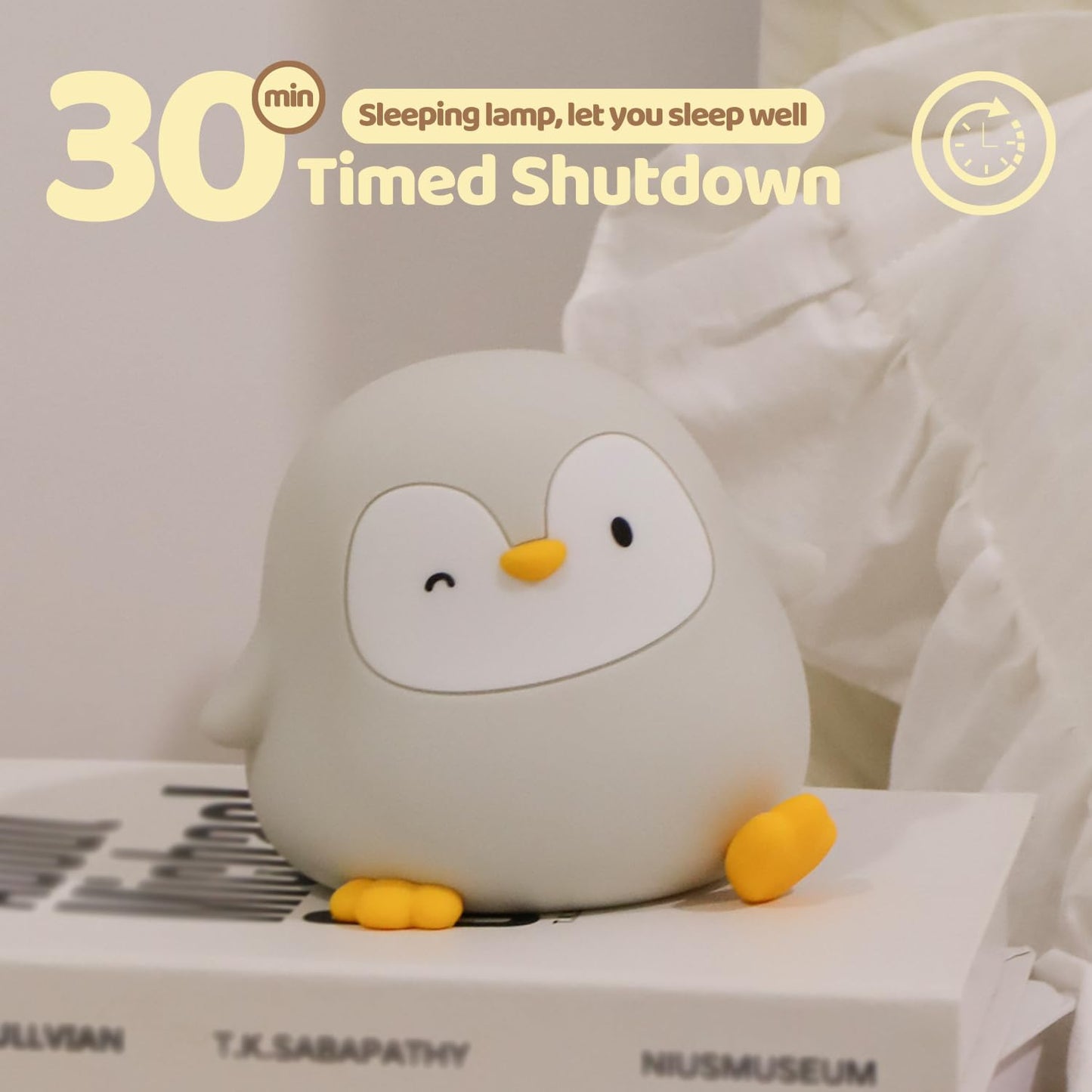 Rytinazzz Silicone Night Light for Kids, 50H Long Battery Penguin Lamp, Gift for Kids, Rechargeable Tap Control, Soft Dimmable Bedside Light with Timer
