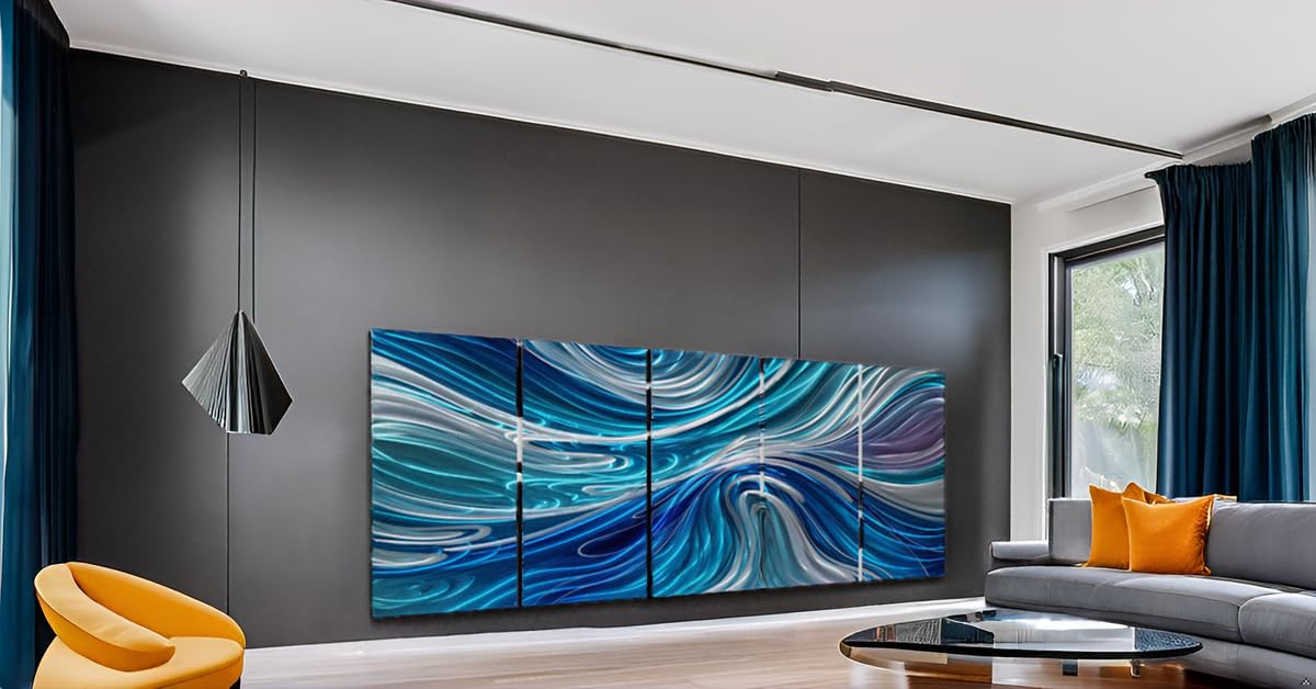 NdcSkyArt Handcrafted 3D Abstract Blue and Silver Metal Wall Art