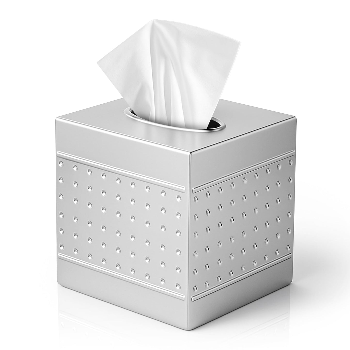 Handmade Metal Tissue Box Cover Square – 5x5x5.25 Inch - Elegant Pewter Tissue Holder – Modern Tissue Cover Box Adds Sleek Style to Bathroom, Bedroom & Office Décor
