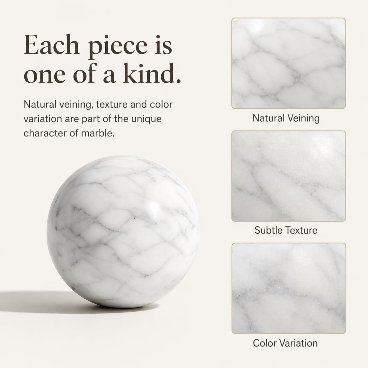 SIRIZEN-DIVING White Marble Decorative Sphere, 12cm Natural Stone Orb