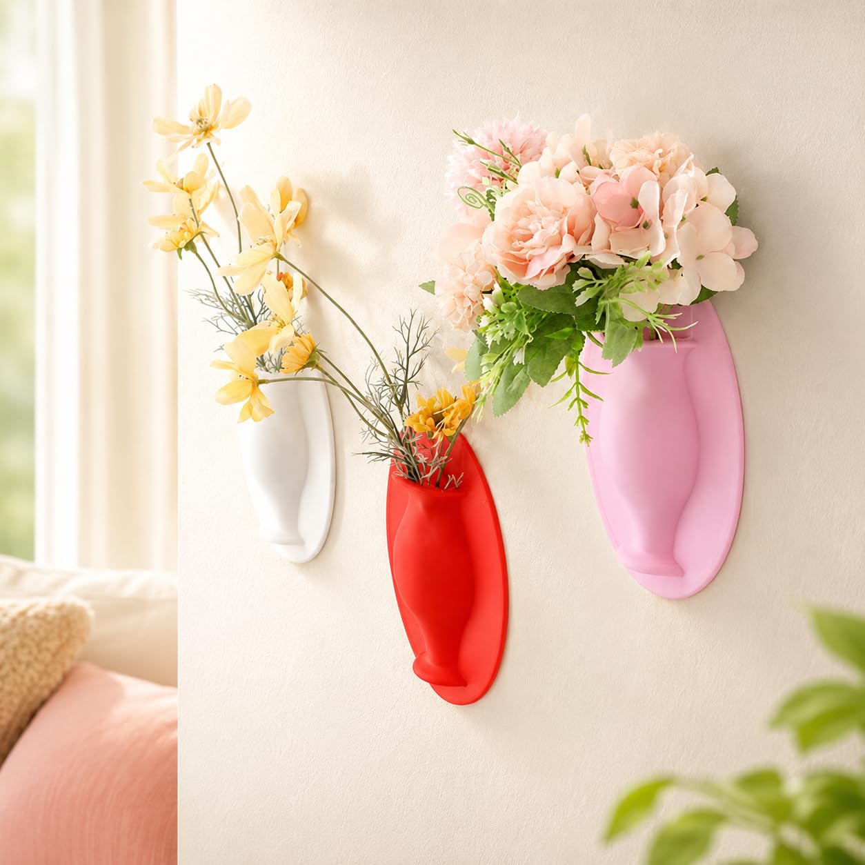 Chezmax Flower Pot Silicone Sticky Vase 3PCs Hanging Decorative Reusable Wall-Mounted Flower Vase
