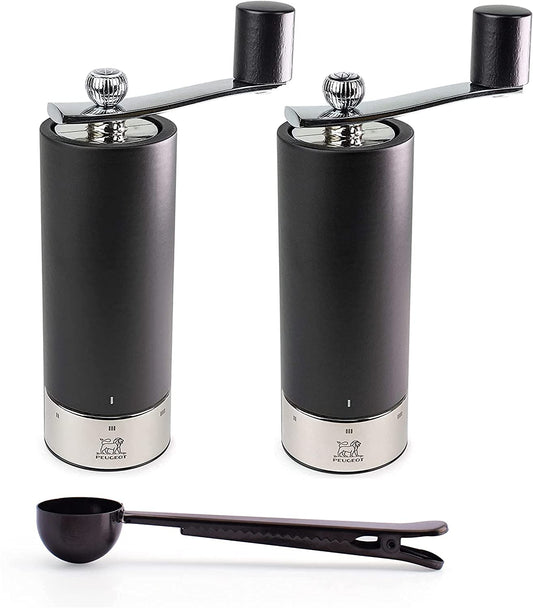 Peugeot Isen u'Select Salt & Pepper Mills Gift Set 18cm-7in, With Stainless Steel Spice Scoop & Clip (Black)