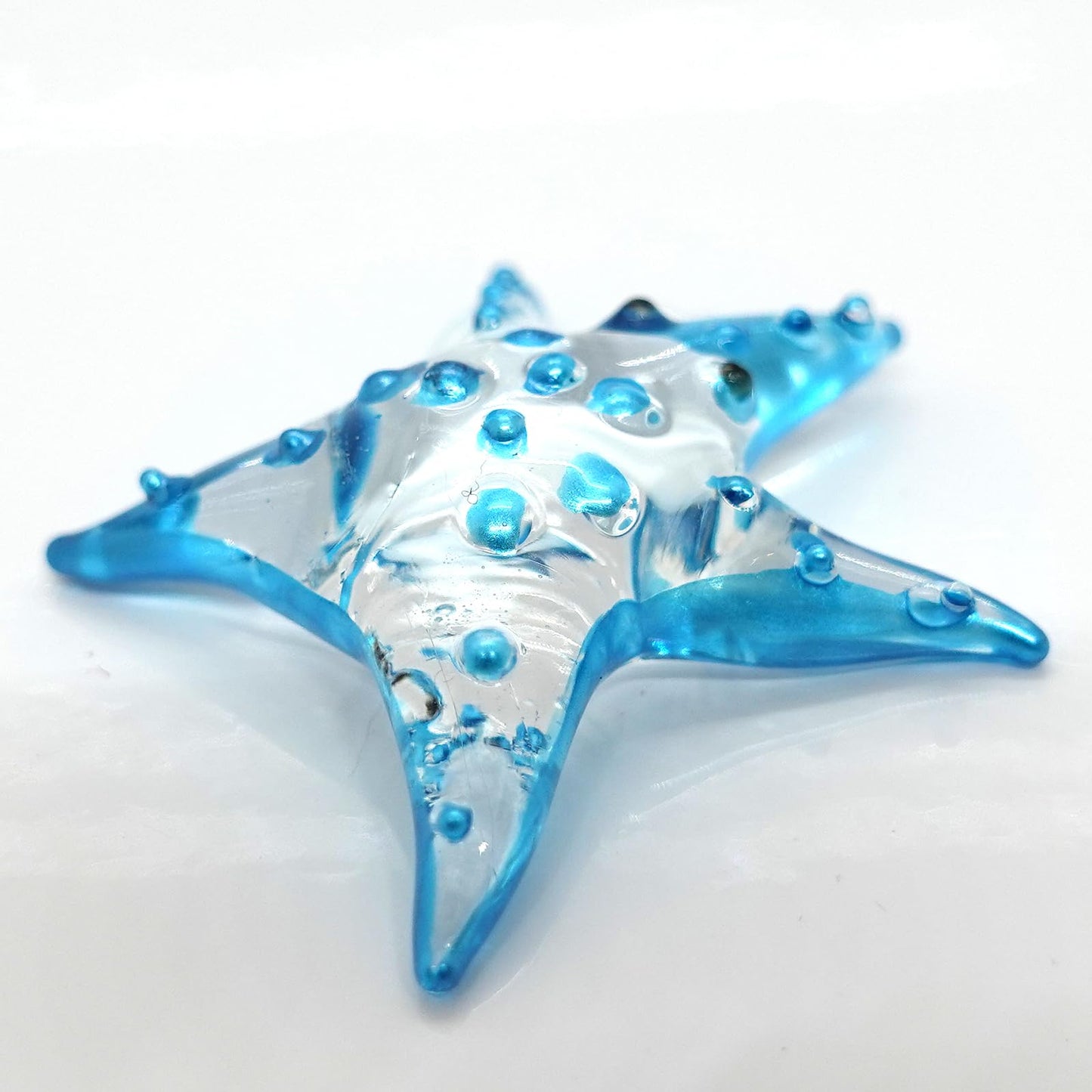 Sansukjai Starfish Tiny Miniature Figurines Animals Hand Painted Blown Glass Art Collectible Gift Decorate (Clear Blue)