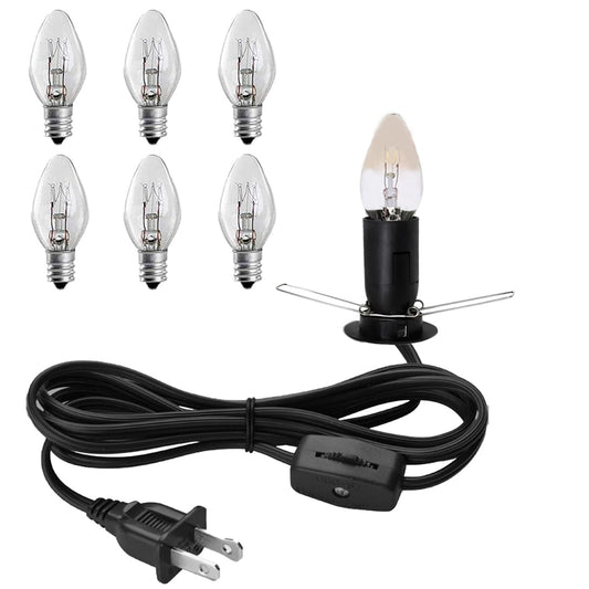 Himalayan Salt Lamp Cord with Gear Switch，Original Replacement Cord with Base Assembly with E12 Socket，Christmas Light Bulb,Himalayan Salt Lampsand with 6 Free Bulbs for Salt Lamp (1P)