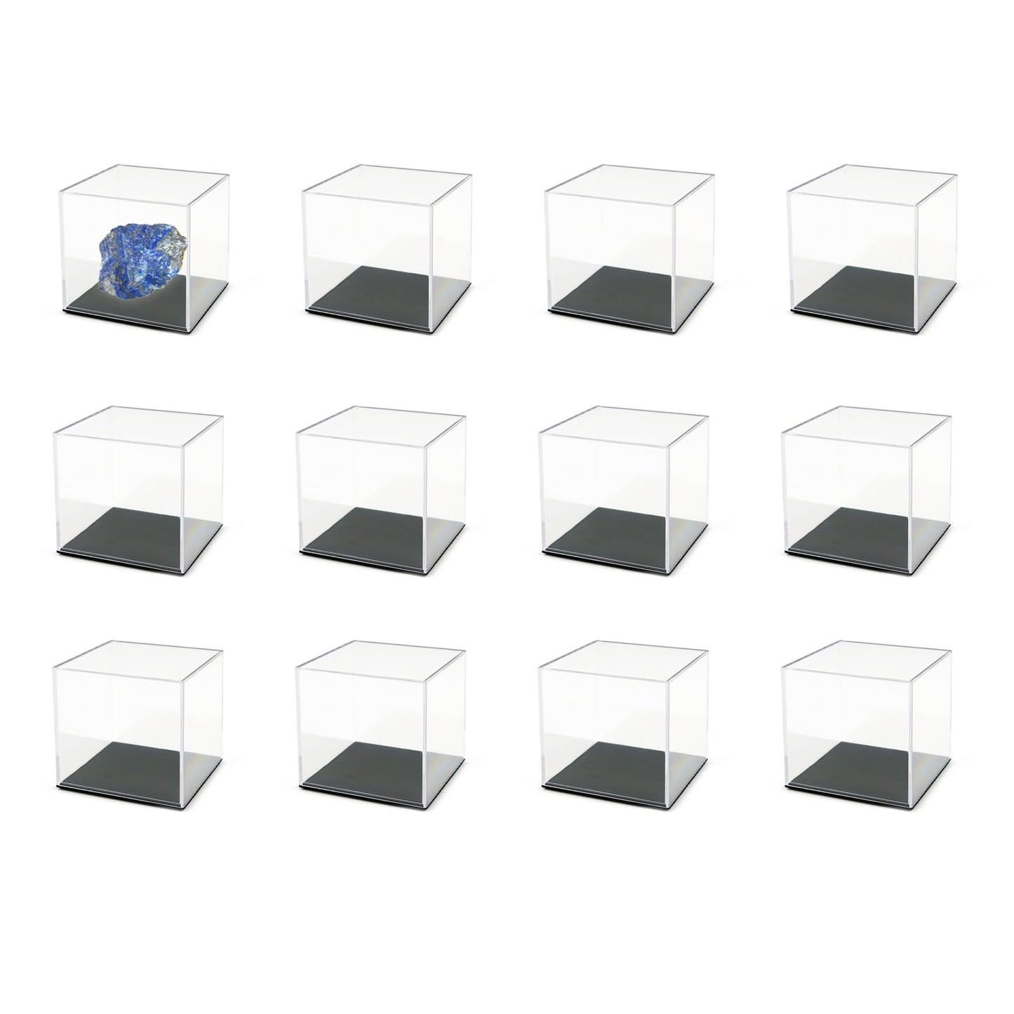 12Pcs Mineral Sample Case, Plastic Display Cube with Lid, Mini Clear Display Case, 1x1x1 Inch Specimen Boxes for Rocks and Minerals Jewelry Storage