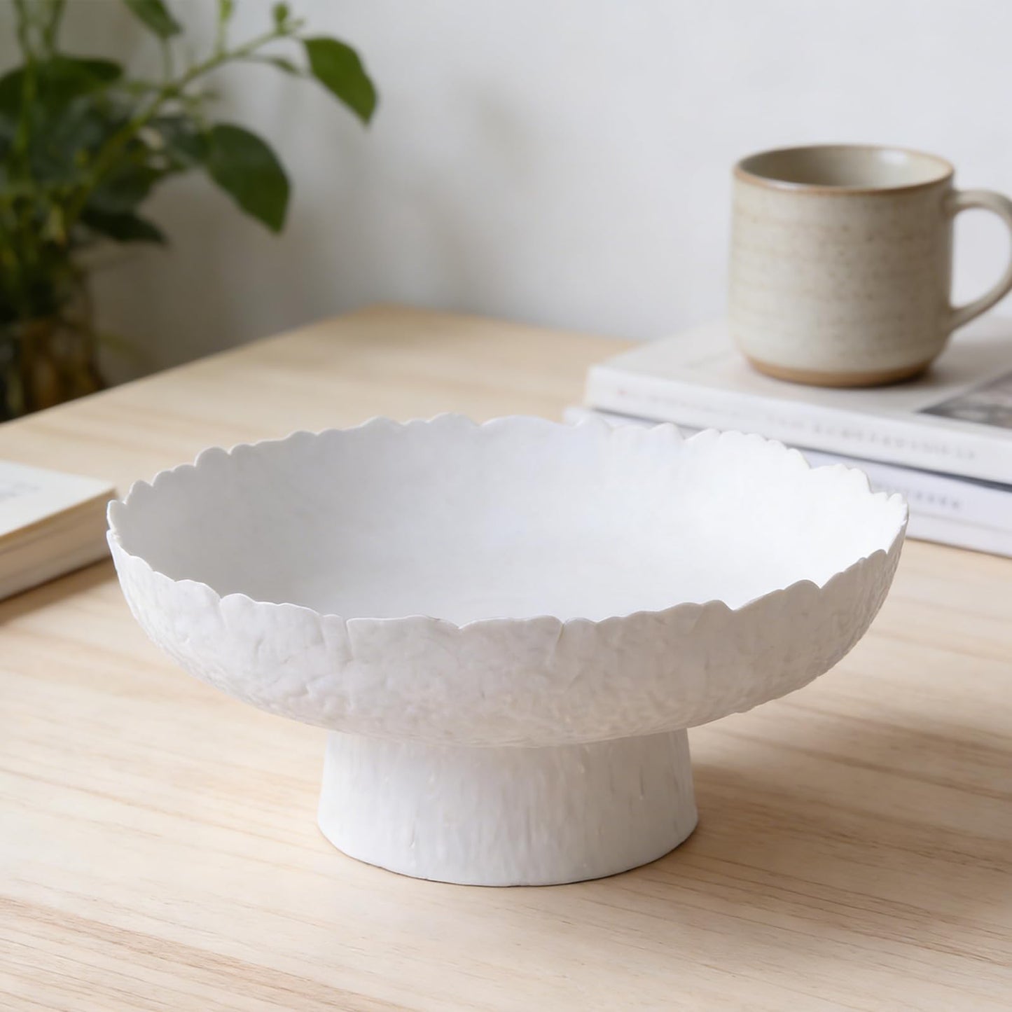 XIYOUQI 10.4” Large White Decorative Bowl, White Pedestal Bowl, Glass Decorative Bowls, Modern Fruit Bowl for Home Decor, Key Bowl, Candy Bowls, Smudge Bowls, Coffee Tables Centerpiece