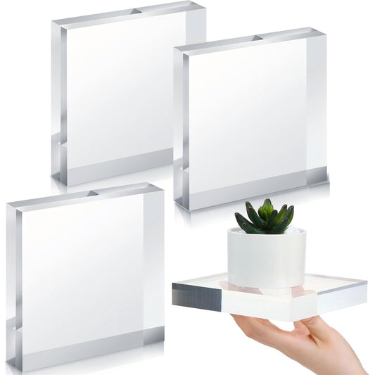 Qunclay 4 Pcs 5 x 5 x 1 Inches Acrylic Square Display Block Clear Polished Acrylic Cubes Jewelry Display Stand for Jewelry Ring Showcase Holder Base Collections
