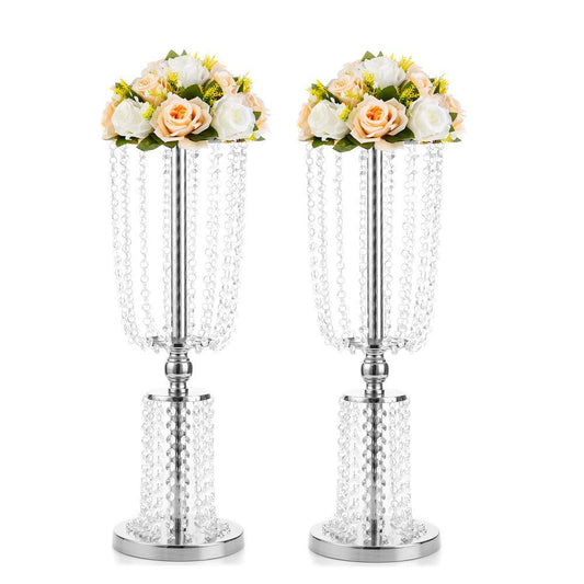 2 Pcs 23.75 inches Tall Crystal Metal Vase Flower Stand Holders Wedding Centerpiece Chandelier for Reception Tables Wedding Supplies