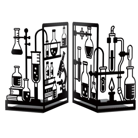 Peacoblue Metal Bookends for Shelves, Modern Decorative Heavy Duty Study Book Ends Stoppers for Office, Desk, Shelf, Room 5.5"x4.3"x8.3" Cast Iron Simple Tall Bookends 1 Pair (Chemistry Experiment)