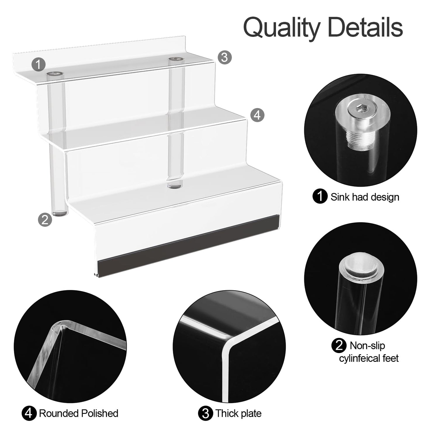 12” Acrylic Display Organizer with LED Light - 3 Tier Perfume Stand and Display Step Shelves Holder, Cologne Organizer for Men, Figures Stand, Porta Perfumes Para Tocador, Clear Riser, Dessert Shelf