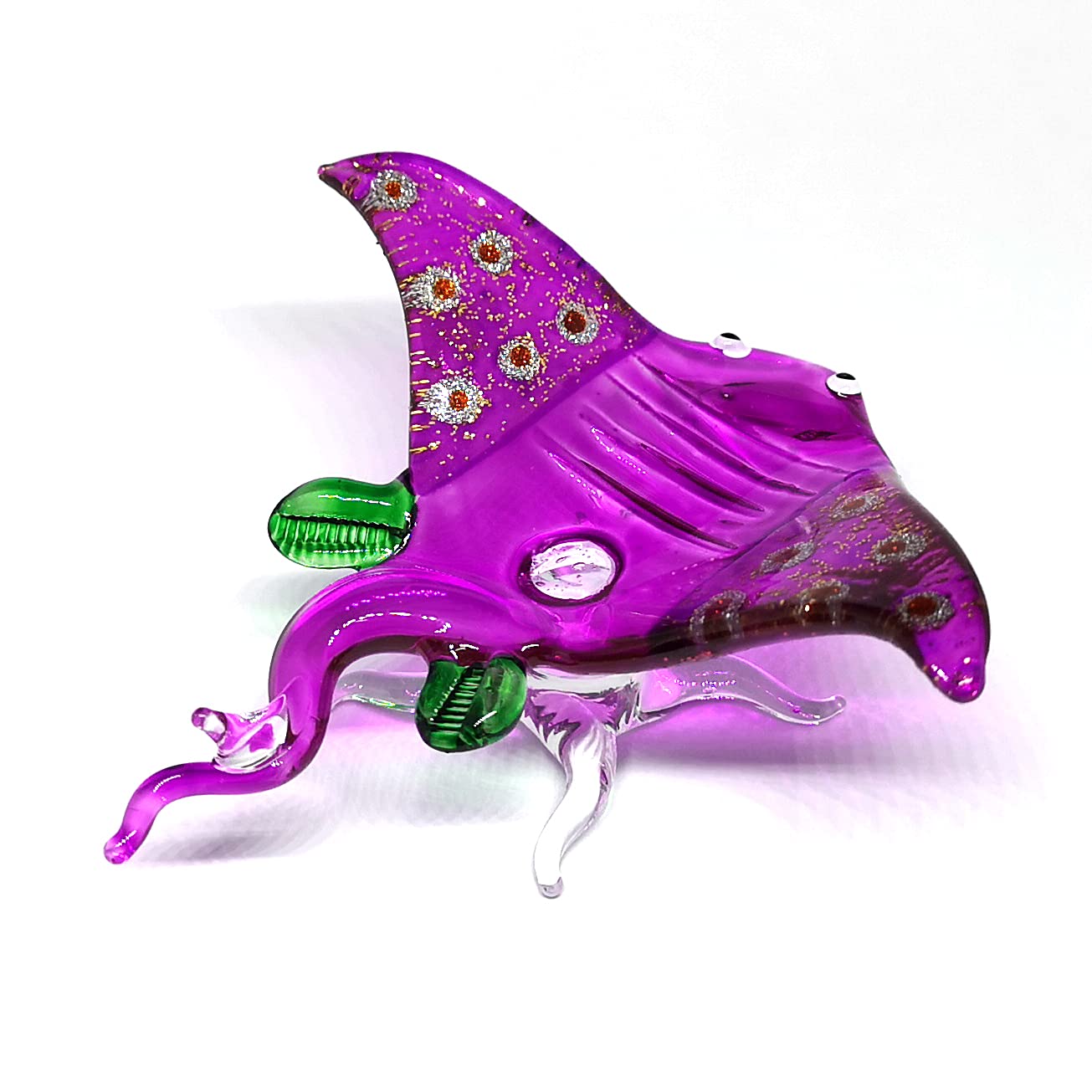 ZOOCRAFT Hand-Blown Glass Stingray Figurine, Artisan Ocean Sculpture for Shelf & Terrarium Display — Handmade Gift for Ocean Lovers, Marine Life Fans & Coastal Collectors