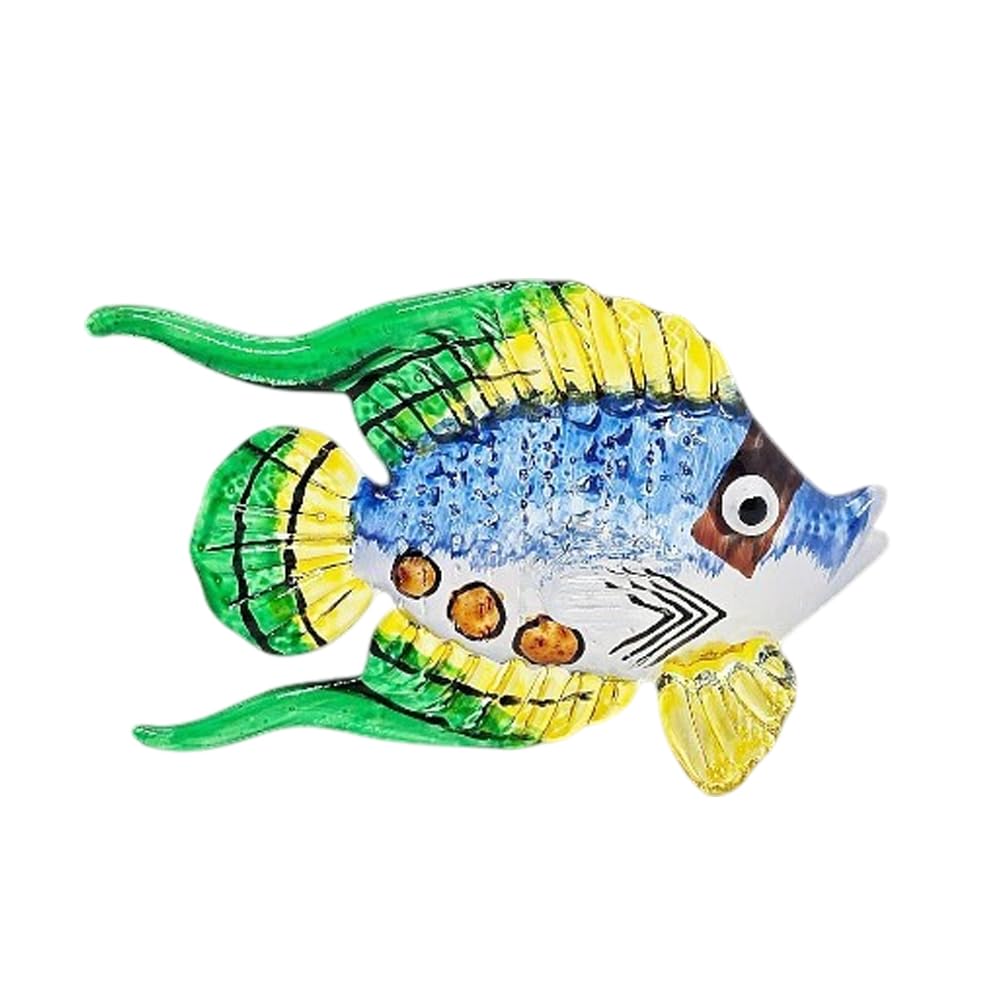 WitnyStore 3½" Blue Green Yellow Angelfish Angel Fish Artistic Blown Glass Figurine Hand-Blown Statue Tabletop Decoration Unique Collectible for Adult Collectors Handcrafted Elegant Home Room Decor