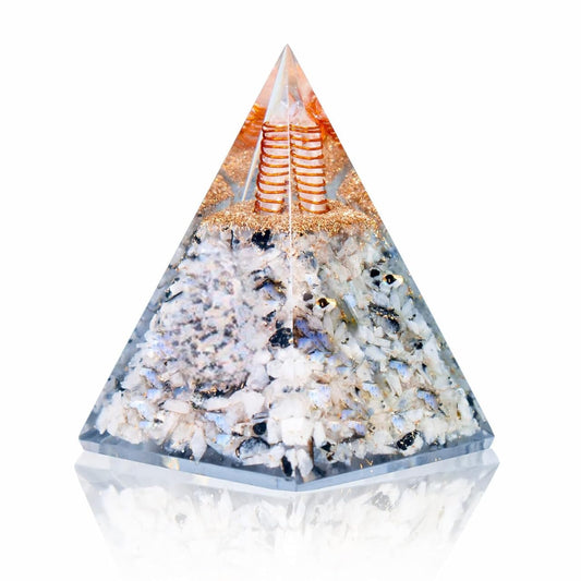 Wholesalegemshop New Inspirational Rainbow Moonstone Orgone Pyramid for Healing Crystal Gemstone Pyramid - Strength - Reiki - Yoga - Meditation