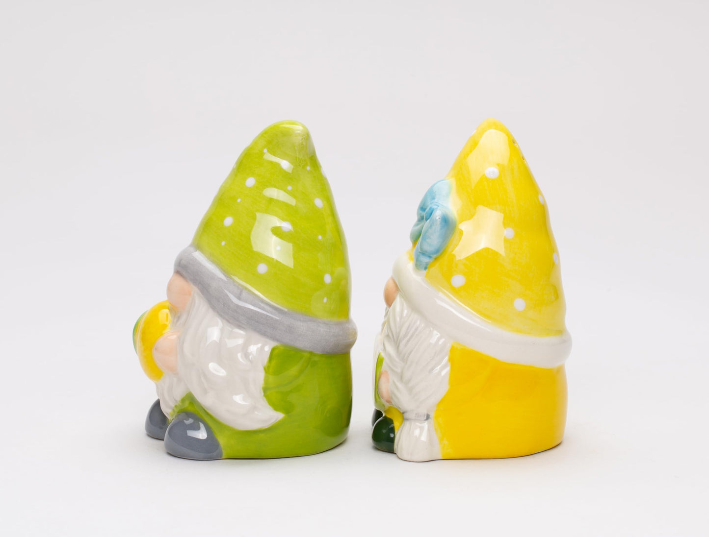 Fine Ceramic Summer Lemon Lime Cool Gnome Couple Salt & Pepper Shakers Set, 3-5/8" H