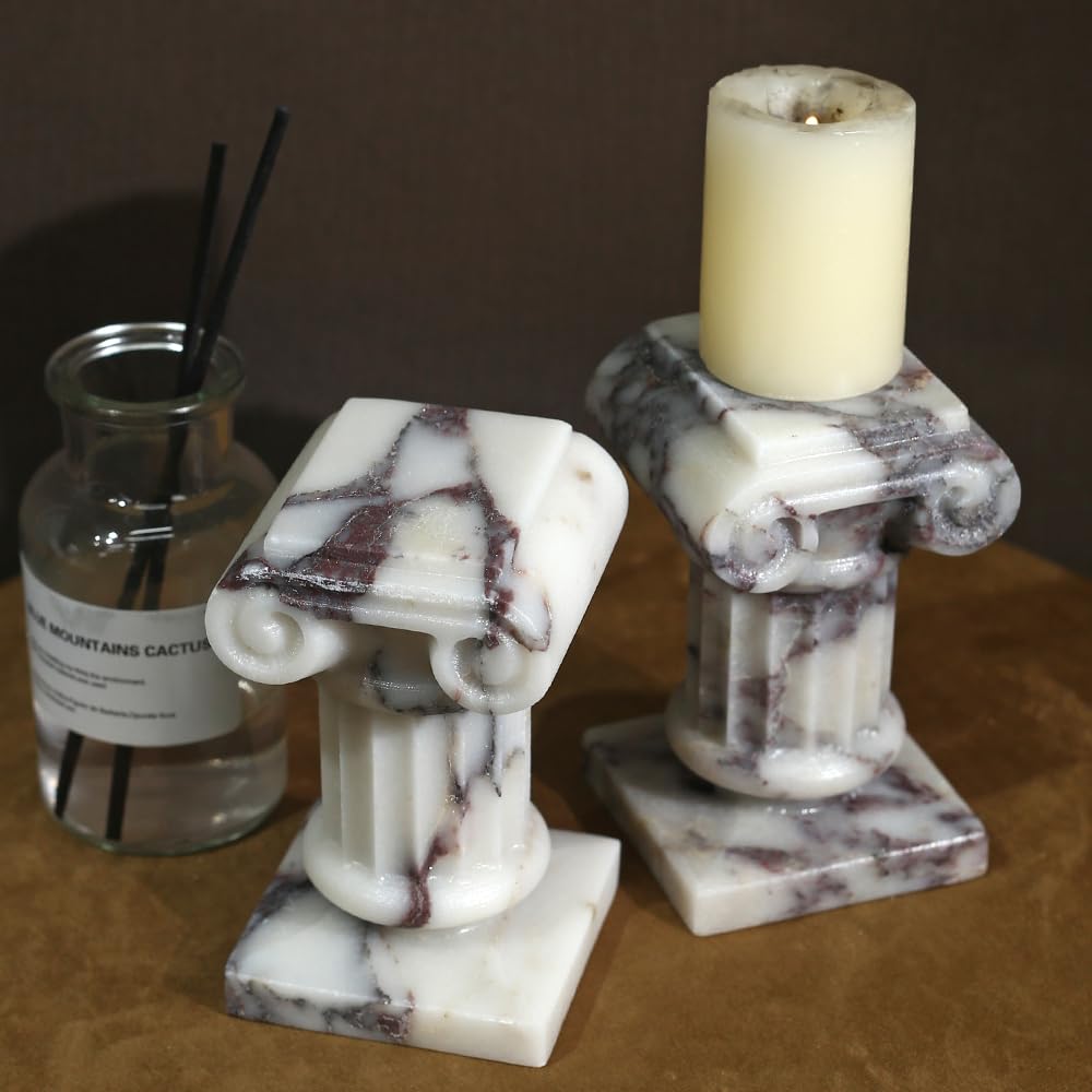 Marble Roman Pillar Statues Small Sculpture Decor for Coffe Table, Decorative Pillar for Living Room Bedroom Bookshelf Display, Mini Roman Columns for Weddings & Valentines, Tabletop Elegant Statue