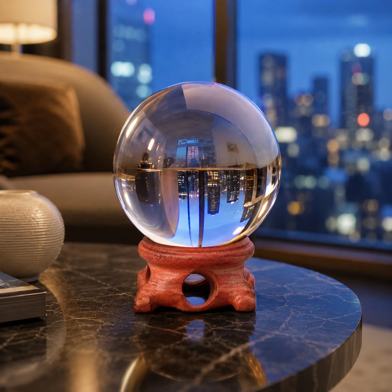 Clear Crystal Ball 70mm (2.75-inch) with Wooden Stand — Decorative Sphere