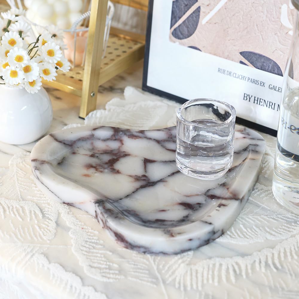 Yfstone Natural Marble Oval Jewelry Dish, Trinket Tray for Ring & Earring Holder, Vanity/Nightstand Decor with Unique Natural Veins, Gift for Women/Mom/Daughter