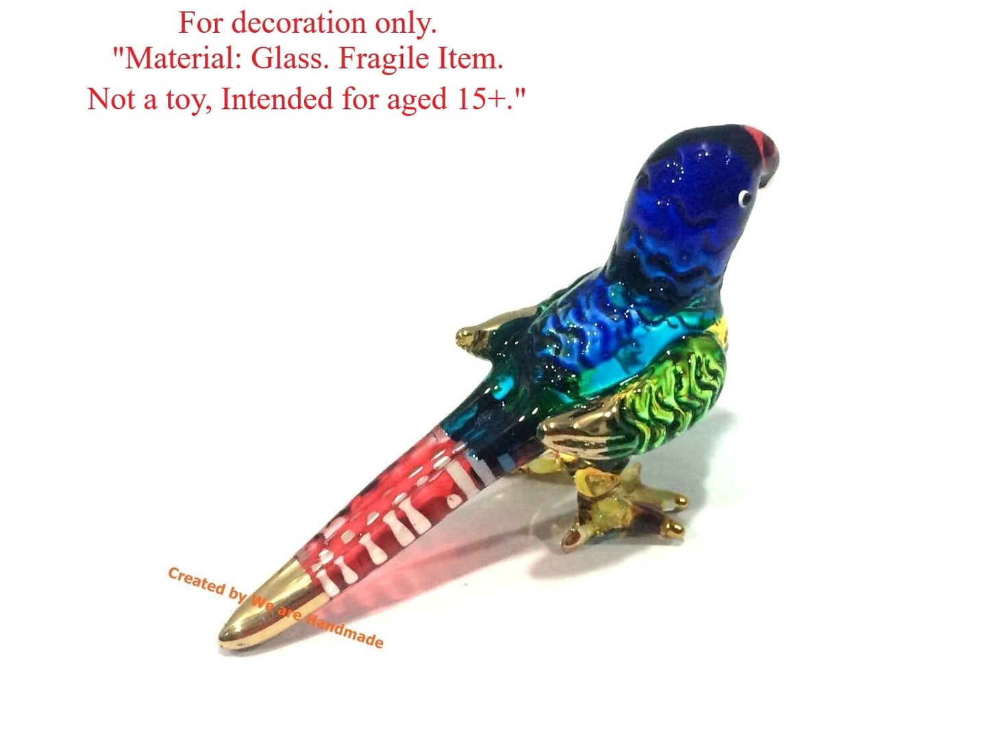 Handmade Mini Blown Glass 2" Parrot Bird Fantasy Figurine Art, Cool Stuff, Miniature Animals, Home or Garden Decor Gift Ideas (Blue)
