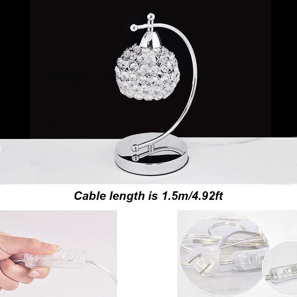 Onerbuy Modern Crystal Table Lamp Plug in Bedside Lamp Chrome Silver Nightstand Desk Lamp E27 with On/Off Switch in Line for Bedroom, Living Room, Office, Dining Room, Hotel(CrystalTableLamp)