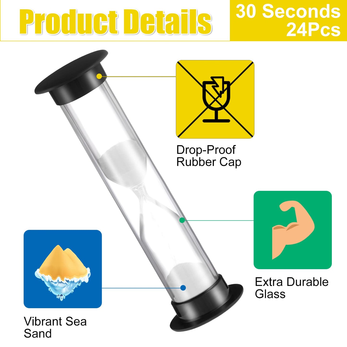 Geelin 24 Pcs 30s Sand Timer Kids for Classroom Acrylic Covered Hourglass Clock Toothbrush Sand Timer for School