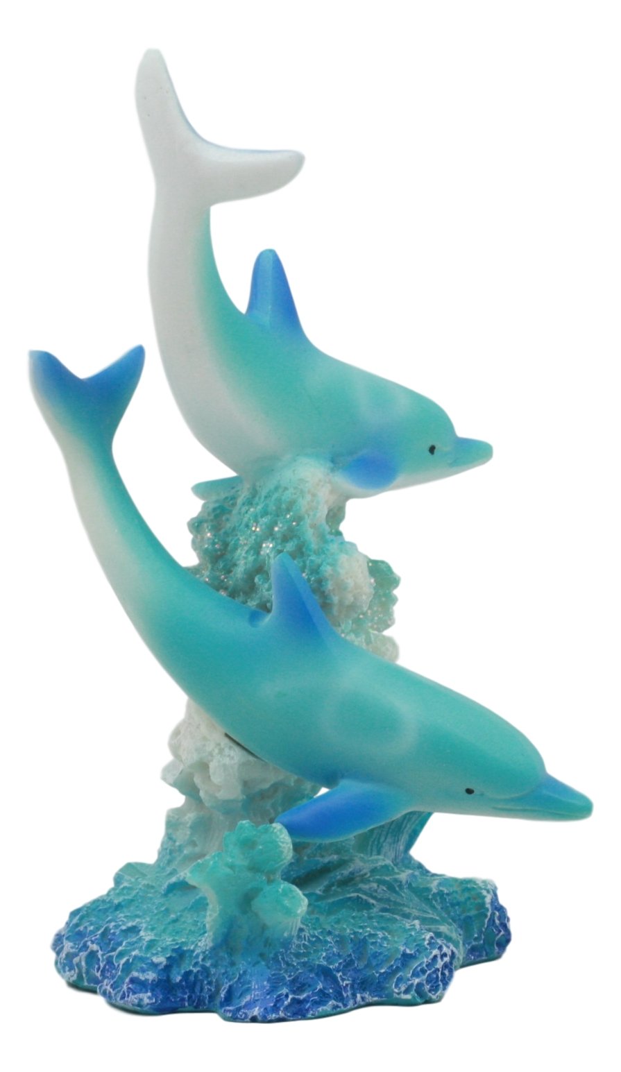 Gifts & Decor Ebros Marine Life Ocean Two Blue Dolphins Swimming Around Coral Reef Statue Under The Sea Bottlenose Dolphin Sculpture