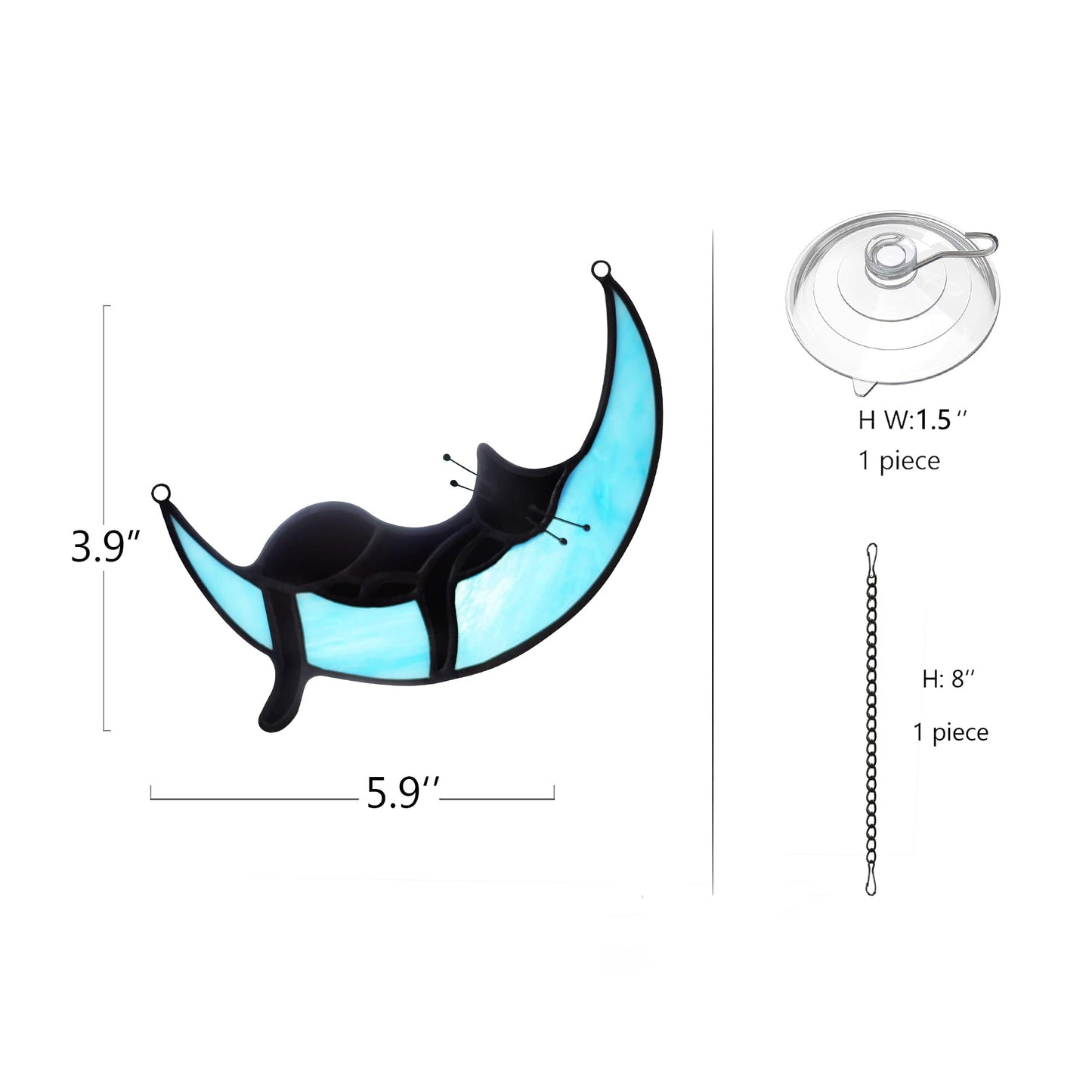 BOXCASA Black Cat Moon Suncatcher Stained Glass Cat Witchy Gift for Women