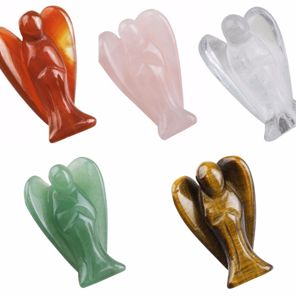 Rockcloud Healing Crystal Gemstone Carved Pocket Guardian Angel Figurines 1.5 inch