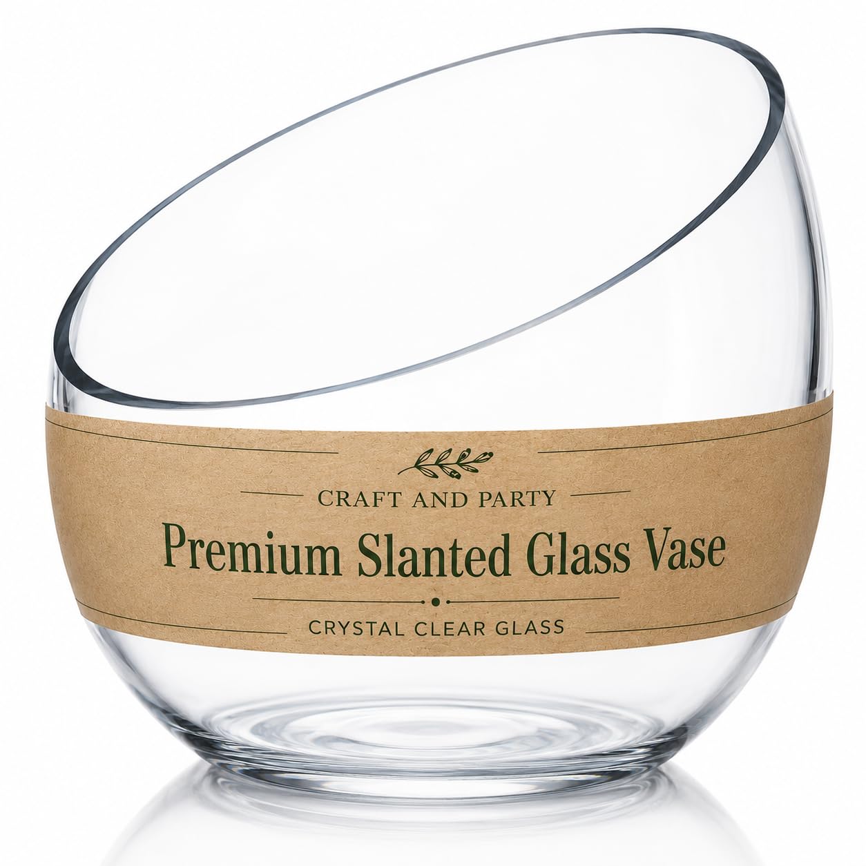 Craft And Party, Slant Cut Bowl Glass, Glass Fish Bowl Vase, 6" Height x 7" Width Fruit Jar, Candy Dish, Clear Terraium, Flower Centerpiece