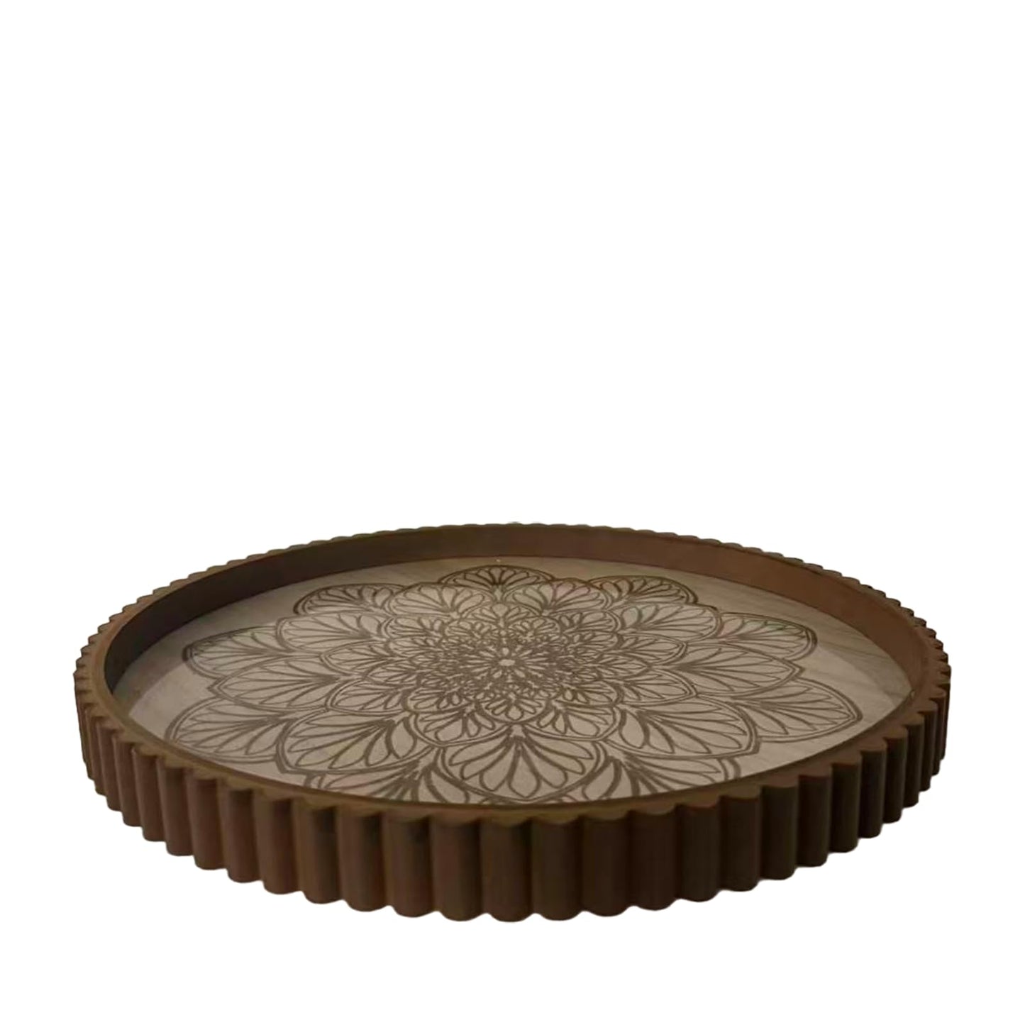 EspoirLuv Round Decorative Tray Set of 2 with Glass Top – Coffee Table Trays, Serving Trays for Living Room, Entryway, Ottoman & Sofa Décor (13.8” & 11.8”)