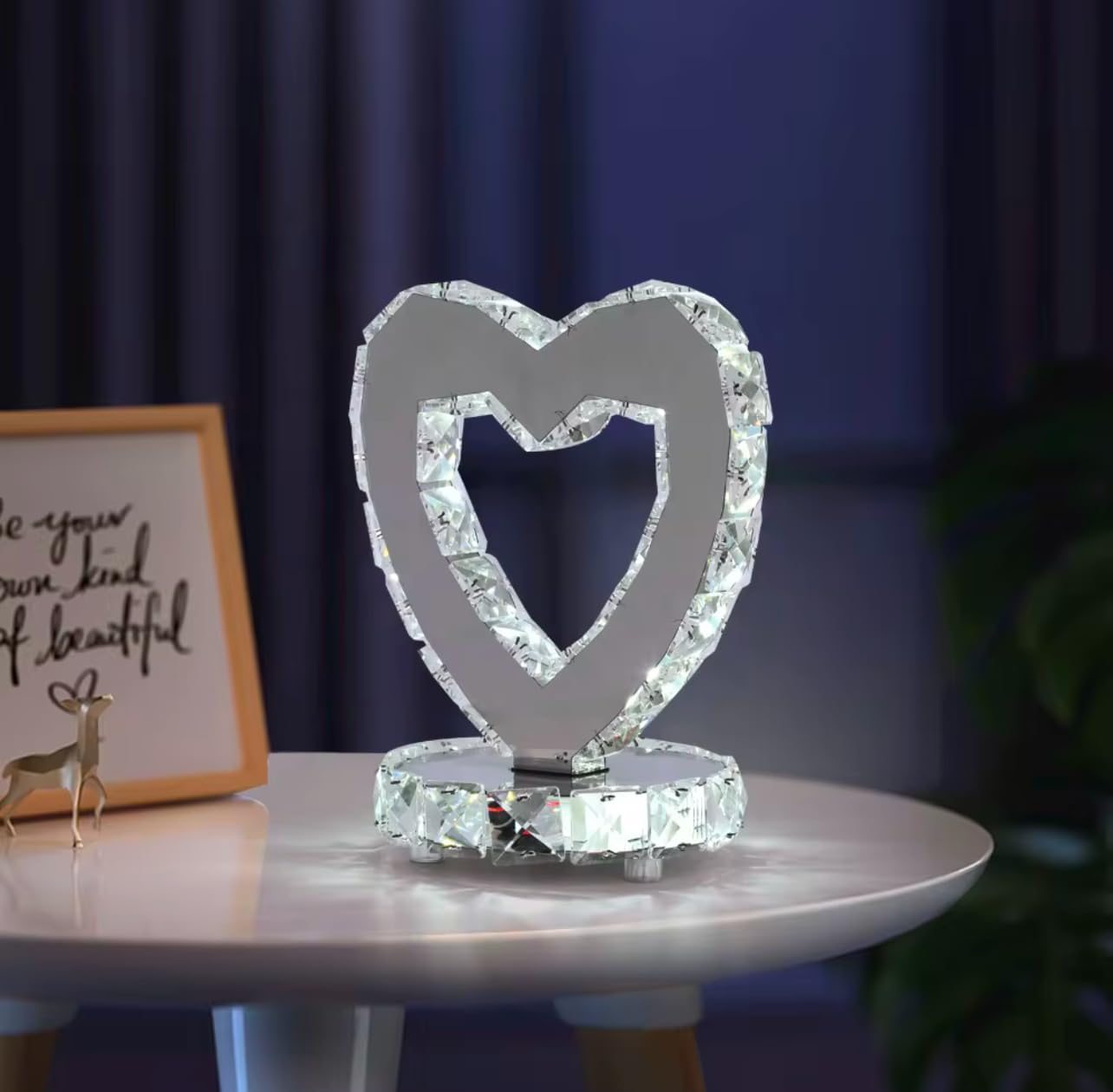Vase Branch Glass Crystal Heart Table Lamp, LED Light