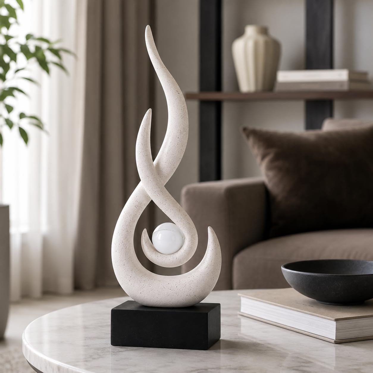 XYQXYQ Modern Abstract Art Table Decoration,Resin Flame Statue Modern Centerpiece Ornaments for Living Room Great Gift Idea Home Decor,Collectibles (Beige)