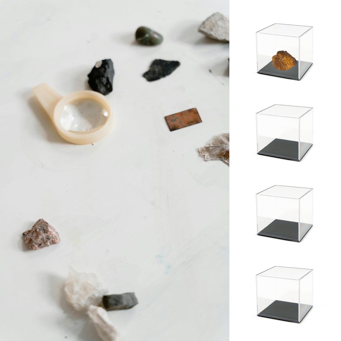 12Pcs Mineral Sample Case, Plastic Display Cube with Lid, Mini Clear Display Case, 1x1x1 Inch Specimen Boxes for Rocks and Minerals Jewelry Storage