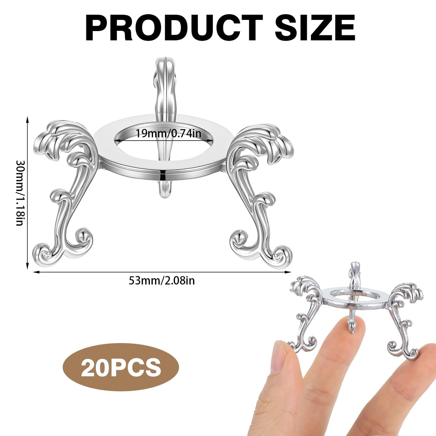 20 Pcs Silver Crystal Ball Stand for Displaying Crystal Glass and Natural Rocks, Sphere Display Holder, for Displaying 40-80mm Sphere Crystals Globe Balls Decorative Rock Stone Egg, Easter Egg Display Stand for Party