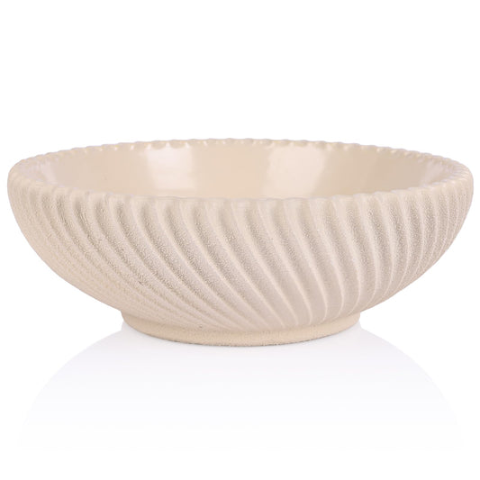LINYTHER Large Decorative Fruit Bowl for Kitchen Counter or Table, Key Holder Bowl for Entryway Table, Bread Candy Snack Organizer, Modern Farmhouse Centerpiece Decor, Beige/Ribbed