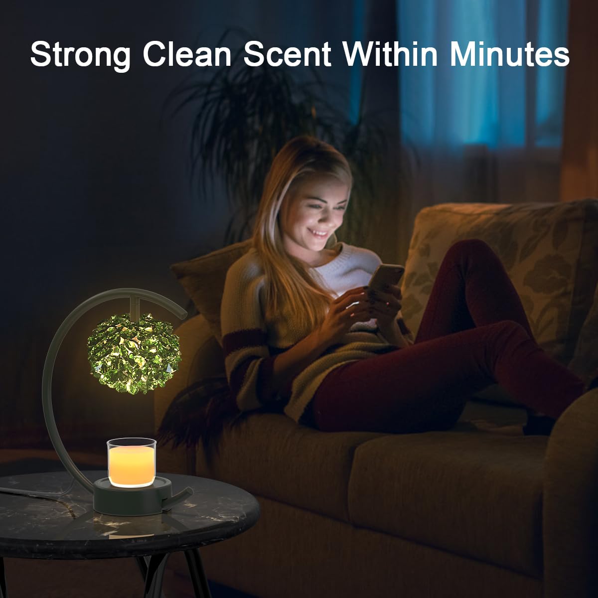 Yeuslor Candle Warmer Lamp for Jar Candles with Adjustable Brightness＆Timer，Handcrafted Green Crystal Candle Lamp Luxurious Design+2Bulbs,Home Decoration Electric Candle lamp(Balck C-Shaped)
