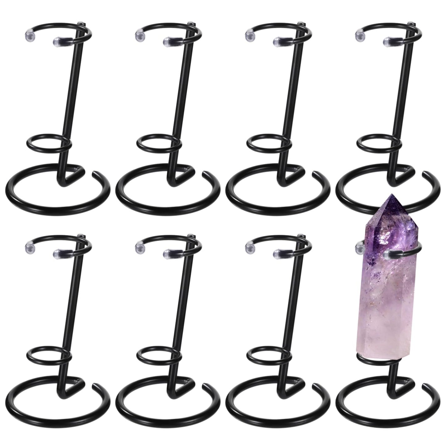 OMISTAR 8 Pcs Black Crystal Wand Stand, Metal Hexagonal Pillar Display Stands for Crystals, Adjustable Rings for Secure Display, Ideal for Home, Office, or Exhibition Use