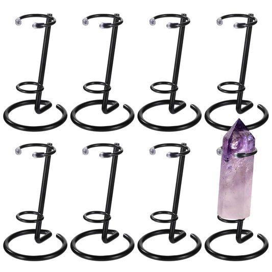 OMISTAR 8 Pcs Black Crystal Wand Stand, Metal Hexagonal Pillar Display Stands for Crystals, Adjustable Rings for Secure Display, Ideal for Home, Office, or Exhibition Use
