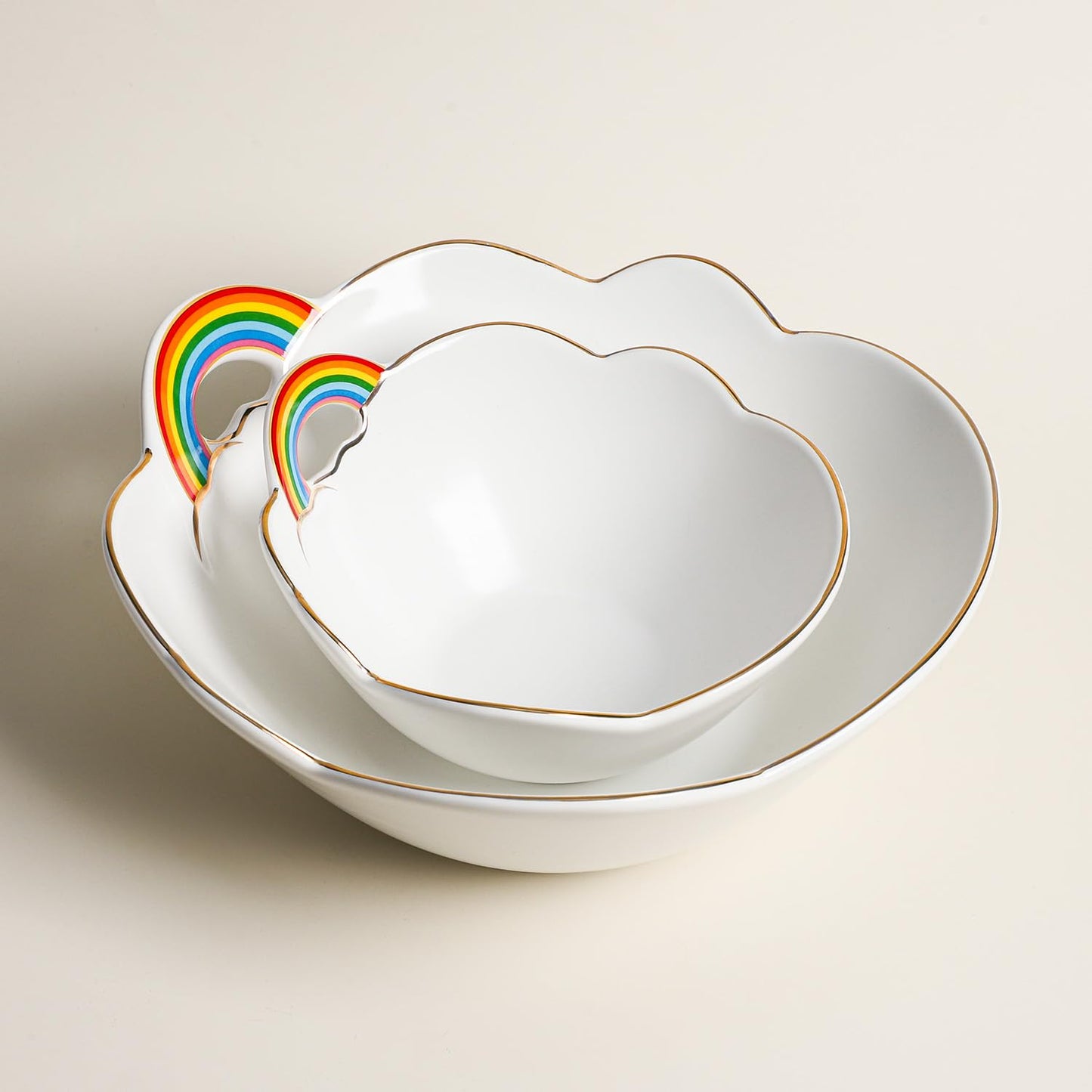 WAIT FLY Rainbow and Cloud Ceramic Salad Bowl, Dessert Bowls, Serving Bowls for Cereal Soup Snacks Appetizer-White-5.5 Inch