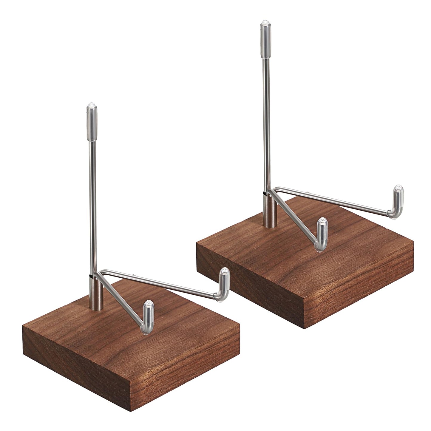 Hipiwe 2 Pack Crystal Display Stand Adjustable Metal Arms Display Stand Easel with Wooden Base for Displaying Geodes Rock Mineral Agate Coral Seashell and Small Collectibles,Medium