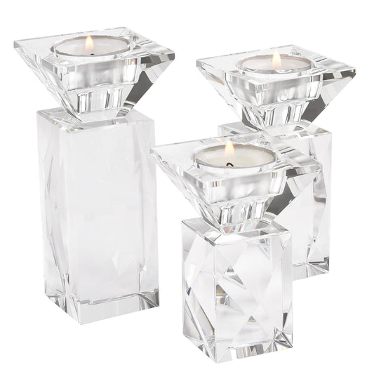 Crystal Candle Holders Set of 3, Clear Taper Candle Holder Decor, Table Centerpieces for Home Party and Wedding Decoration(3.5''/4.5''/5.5'' Height)