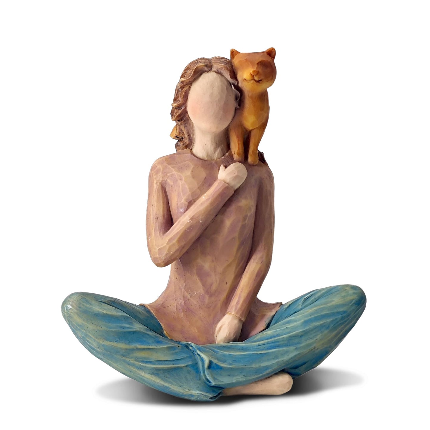 LIFESEEK Woman with Cat on Shoulder Figurine - Resin Hand-Painted Pet Lover Statue, Cozy Home Decor Sculpture for Cat Lovers, for Pet Owners