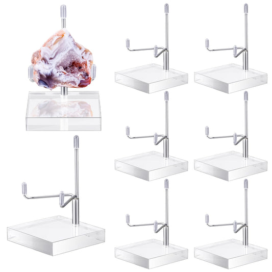 Kigley 8 Pcs Adjustable Metal Arm Display Stand Crystal Holder Easel Display with Acrylic Base Easel Rock Mineral Stand for Geodes Mineral Agate Collection(Silver,3.15 x 3.15 x 4.92 Inches)