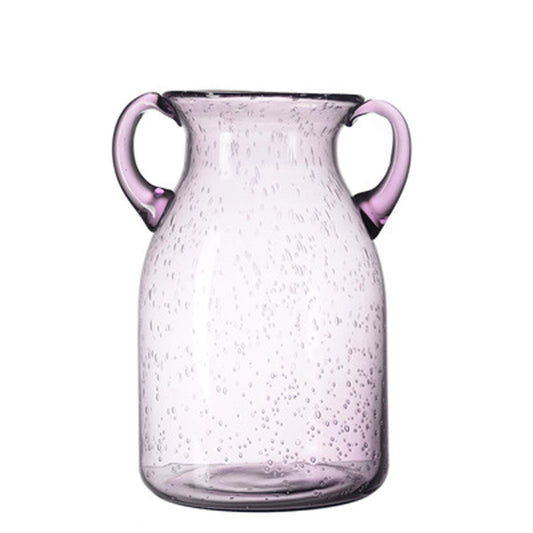 JSY-UP Medium Clear Glass Vase with Double Ear and Decorative Handmade Filler Bubbles, (Blue, Purple, Grey, Green) Colorful Flower Vases for Decor(Purple-Medium)